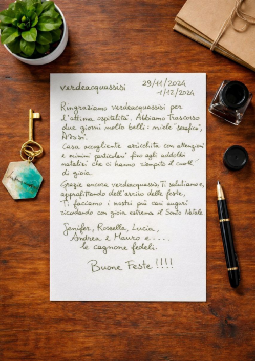 2024.11.29 Recensione scritta a mano nel libro degli ospiti di Verdeacquassisi, casa vacanze ad Assisi in Umbria – 29 novembre 2024