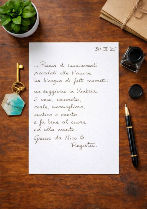 2025.03.30 Recensione scritta a mano nel libro degli ospiti di Verdeacquassisi, casa vacanze ad Assisi in Umbria – 30 marzo 2025