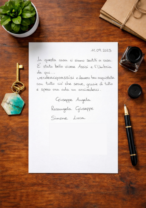 2025.09.11 Recensione scritta a mano nel libro degli ospiti di Verdeacquassisi, casa vacanze ad Assisi in Umbria – 11 settembre 2025