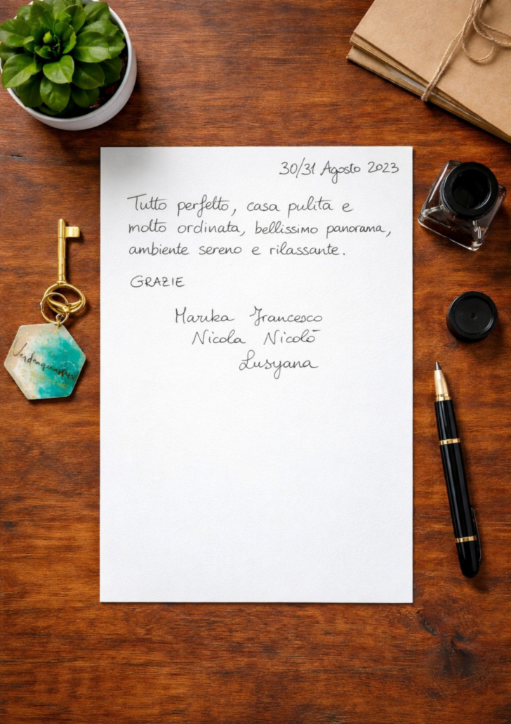 2025.09.30 Recensione scritta a mano nel libro degli ospiti di Verdeacquassisi, casa vacanze ad Assisi in Umbria – 30 settembre 2025