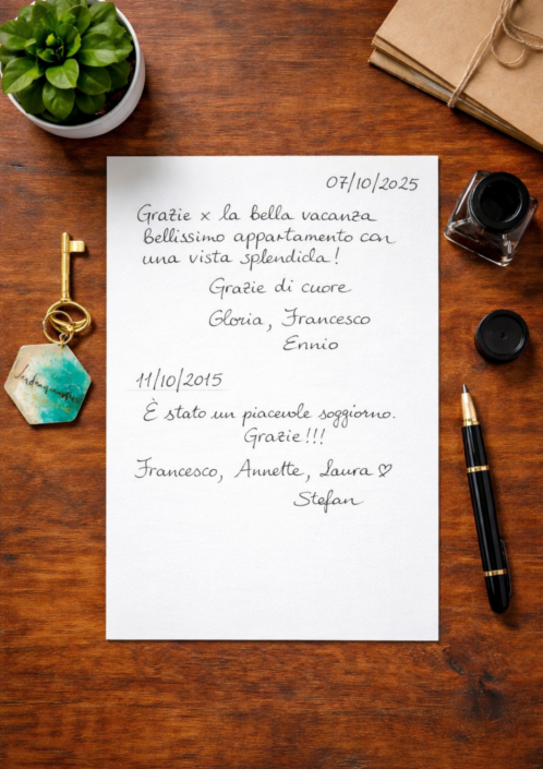 2025.10.09 Recensione scritta a mano nel libro degli ospiti di Verdeacquassisi, casa vacanze ad Assisi in Umbria – 9 ottobre 2025