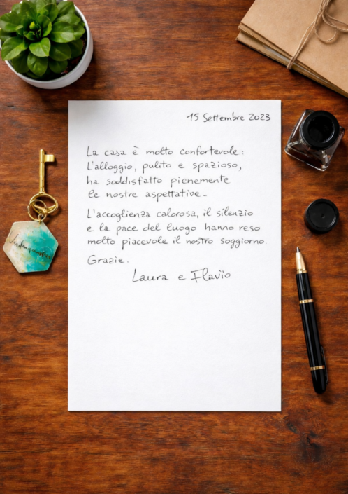 2025.10.15 Recensione scritta a mano nel libro degli ospiti di Verdeacquassisi, casa vacanze ad Assisi in Umbria – 15 ottobre 2025