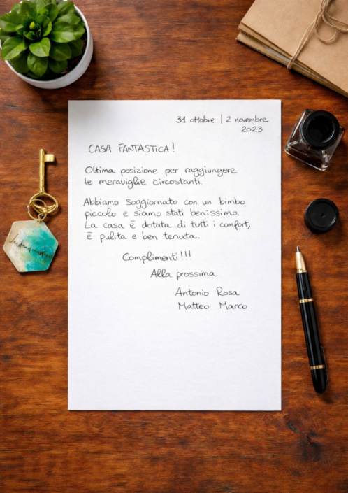 2025.10.31 Recensione scritta a mano nel libro degli ospiti di Verdeacquassisi, casa vacanze ad Assisi in Umbria – 31 ottobre 2025