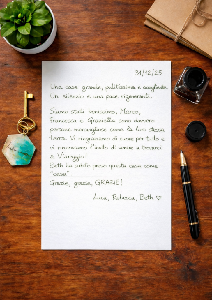 2025.12.31 Recensione scritta a mano nel libro degli ospiti di Verdeacquassisi, casa vacanze ad Assisi in Umbria – 31 dicembre 2025
