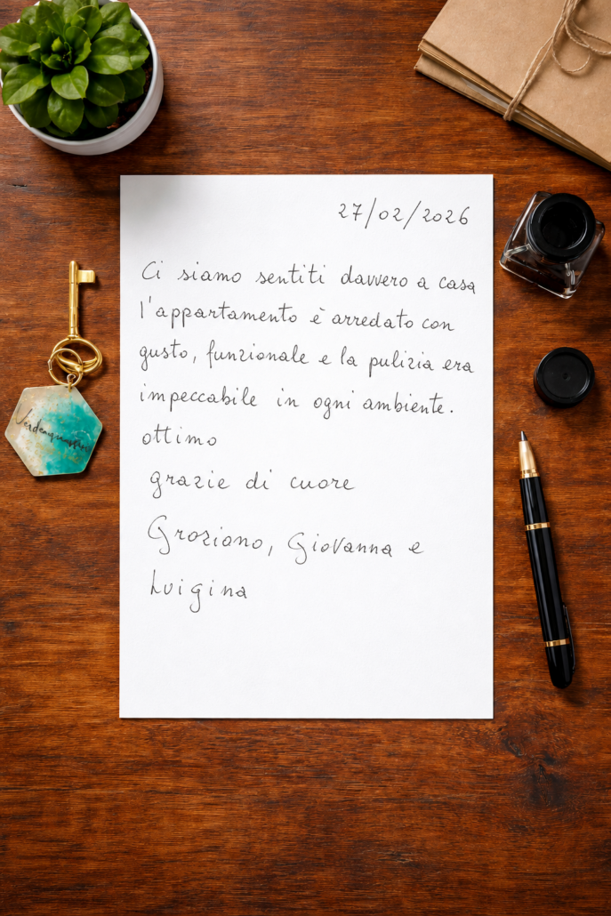 2026.02.27 Recensione scritta a mano nel libro degli ospiti di Verdeacquassisi, casa vacanze ad Assisi in Umbria – 27 febbraio 2026