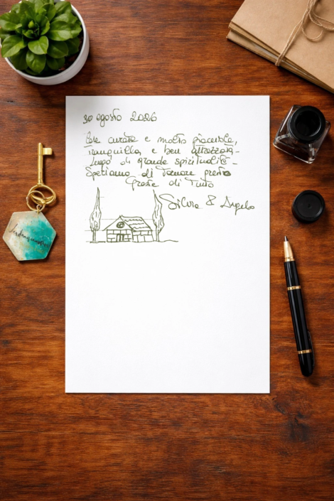 2026.08.30 Recensione scritta a mano nel libro degli ospiti di Verdeacquassisi, casa vacanze ad Assisi in Umbria – 30 agosto 2026